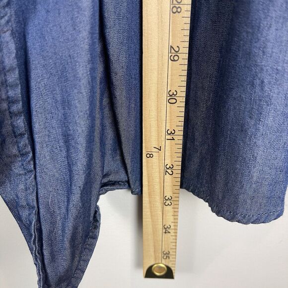 ASTR the Label Women Open Front Chambray Cardigan Jacket Large Blue Lagenlook - Picture 11 of 11